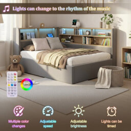 Modernluxe 4Ft6 Double Bed, 135X190Cm, Daybed, Sofa Bed With Storage, Led, Usb Charging Port, Velvet, Grey - thumbnail 5
