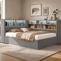 Modernluxe 4Ft6 Double Bed, 135X190Cm, Daybed, Sofa Bed With Storage, Led, Usb Charging Port, Velvet, Grey - thumbnail 3