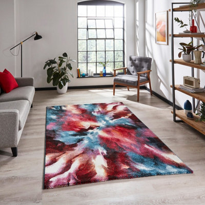 Multi Modern Abstract Easy To Clean Rug For Dining Room-120Cm X 170Cm - image 1