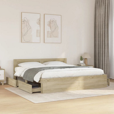 Berkfield Bed Frame With Headboard Without Mattress Sonoma Oak 200X200 Cm - image 1