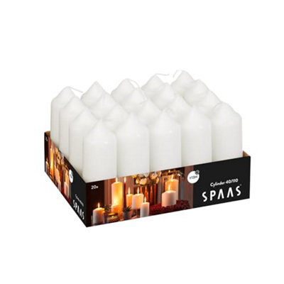 Spaas Tray Of 20 Unscented Pillar Candles 40 / 110 mm, 13 Hours, White