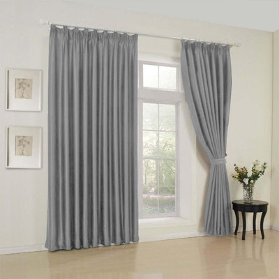 Oxford Homeware Plain Light Grey 230Gsm Blackout Curtain Thermal Insulated Pencil Pleat For Bedroom Curtain Pair (W)168Cmx(L)228Cm - image 1