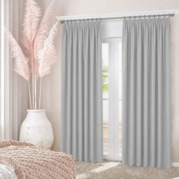 Oxford Homeware Plain Light Grey 230Gsm Blackout Curtain Thermal Insulated Pencil Pleat For Bedroom Curtain Pair (W)168Cmx(L)228Cm - thumbnail 7