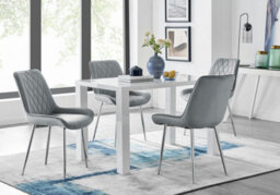 Furniturebox Uk Pivero 4 White Dining Table And 4 Grey Pesaro Silver Leg Chairs - thumbnail 1