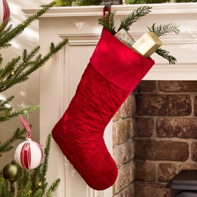 Dibor Traditional Harrington Quilted Red Velvet Xmas Gift Decoration Christmas Stocking For Kids - image 1