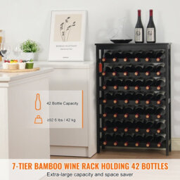 Vevor 42 Bottle Modular Wine Rack, 7-Tier Solid Bamboo Wood Storage Racks With Table Top, For Kitchen, Bar, And Cellar - thumbnail 2