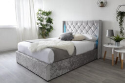 Loxley Led Silver Crushed Velvet Storage Ottoman Bed - Double 4Ft6 - thumbnail 4