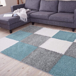 The Rugs Duck Egg Blue Grey And Ivory Soft Checkerboard Design Fluffy Shaggy Rugs And Runners High Pile Living Room Kitchen Hallway 381 - thumbnail 5