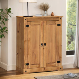 Mercers Furniture Corona 2 Door Shoe Rack Cupboard Storage Cabinet Solid Wood Mexican Pine Wooden