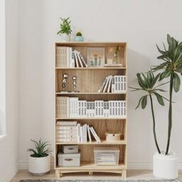 Urbn-Living Urbnliving 150Cm Height Oak 5 Tier Wooden Bookcase Shelf Storage Display Shelving Unit - thumbnail 1