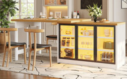 Btm Extendable Sideboard Dining Table Combo With Led Lights, Glass Display Cabinet, Space Saving, White - thumbnail 6