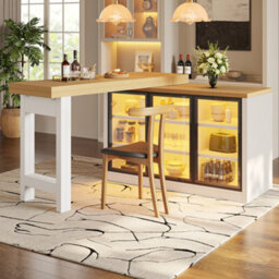 Btm Extendable Sideboard Dining Table Combo With Led Lights, Glass Display Cabinet, Space Saving, White - thumbnail 2