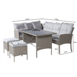 Abrihome 6-7 Seater Outdoor Patio Furniture,lounge Corner Sofa Set With Table Stool, Mixed Khaki Wicker With Light Grey Cushions - thumbnail 8