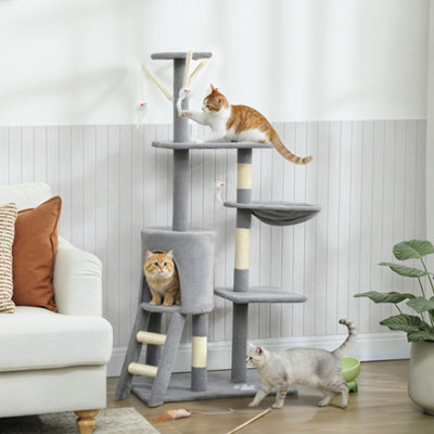 Pawhut Cat Tree For Indoor Cats, 134Cm Scratching Post Climbing Tower, Grey - image 1
