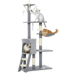 Pawhut Cat Tree For Indoor Cats, 134Cm Scratching Post Climbing Tower, Grey - thumbnail 2