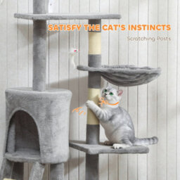 Pawhut Cat Tree For Indoor Cats, 134Cm Scratching Post Climbing Tower, Grey - thumbnail 7