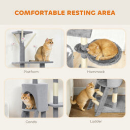 Pawhut Cat Tree For Indoor Cats, 134Cm Scratching Post Climbing Tower, Grey - thumbnail 5