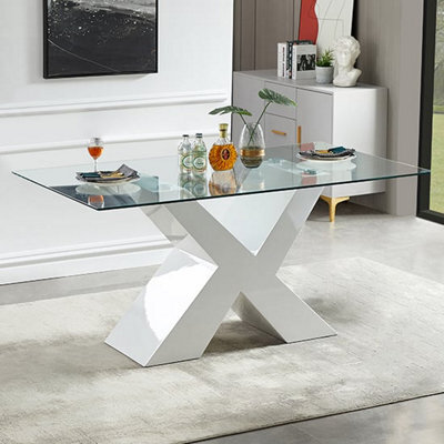 Furniture in Fashion Zanti Clear Glass Dining Table With White High Gloss Base - image 1