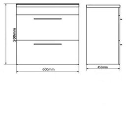 Clifton Bathroom 2-Drawer Wall Hung Vanity Unit With Mid Depth Ceramic Basin 600mm Wide - Storm Grey Gloss  - Brassware Not Included - thumbnail 3