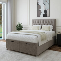 Bedmaster Slate Linen Ottoman Divan Base And Button Headboard Small Double