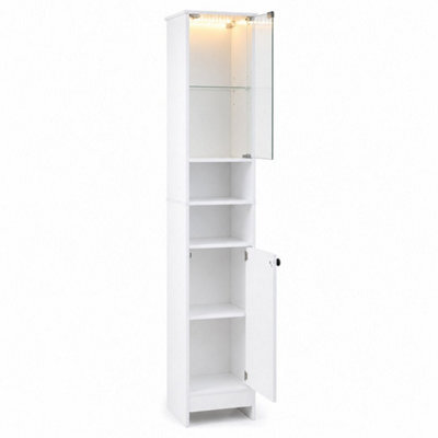 White Tall Bathroom Cabinet With Lights And Remote White Narrow Storage Cupboard - image 1