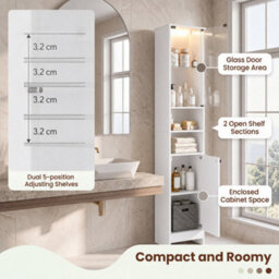 White Tall Bathroom Cabinet With Lights And Remote White Narrow Storage Cupboard - thumbnail 6