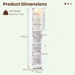 White Tall Bathroom Cabinet With Lights And Remote White Narrow Storage Cupboard - thumbnail 2