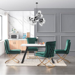 Life Interiors Single Green Trafalgar Velvet Tufted Dining Chair With Chrome Gold Legs - Diamond Pattern Back & Piping Detail - thumbnail 8