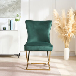 Life Interiors Single Green Trafalgar Velvet Tufted Dining Chair With Chrome Gold Legs - Diamond Pattern Back & Piping Detail - thumbnail 2