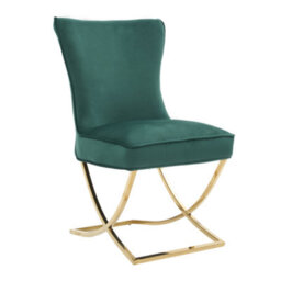 Life Interiors Single Green Trafalgar Velvet Tufted Dining Chair With Chrome Gold Legs - Diamond Pattern Back & Piping Detail