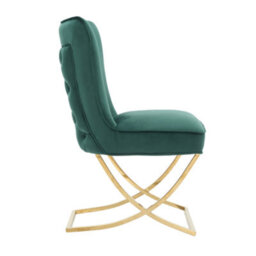 Life Interiors Single Green Trafalgar Velvet Tufted Dining Chair With Chrome Gold Legs - Diamond Pattern Back & Piping Detail - thumbnail 3