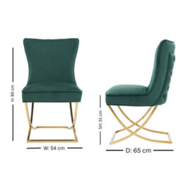 Life Interiors Single Green Trafalgar Velvet Tufted Dining Chair With Chrome Gold Legs - Diamond Pattern Back & Piping Detail - thumbnail 6