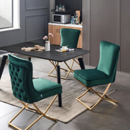 Life Interiors Single Green Trafalgar Velvet Tufted Dining Chair With Chrome Gold Legs - Diamond Pattern Back & Piping Detail - thumbnail 7
