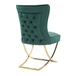 Life Interiors Single Green Trafalgar Velvet Tufted Dining Chair With Chrome Gold Legs - Diamond Pattern Back & Piping Detail - thumbnail 4