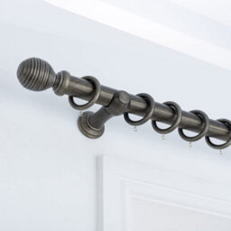 A.unique Home Ribbed Wooden Curtain Pole With Rings And Fittings - 35mm - 120Cm - Brushed Olive