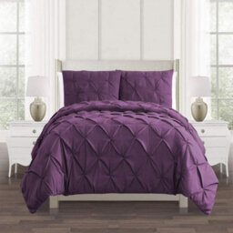 TheWhiteWater Limited Pintuck Duvet Cover Set + Matching Pillowcases With Bedsheet - 3In1 Hotel Style Bedding Set - Purple Plump - thumbnail 7