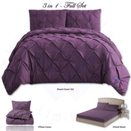 TheWhiteWater Limited Pintuck Duvet Cover Set + Matching Pillowcases With Bedsheet - 3In1 Hotel Style Bedding Set - Purple Plump - thumbnail 2