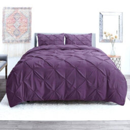 TheWhiteWater Limited Pintuck Duvet Cover Set + Matching Pillowcases With Bedsheet - 3In1 Hotel Style Bedding Set - Purple Plump - thumbnail 3