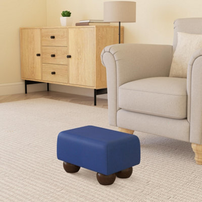 Cornflower Blue Mahogany Wood Bun Feet Faux Leather Small Footstool Handmade Uk By Footstools Direct - image 1