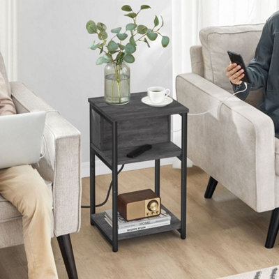 Songmics Compact Charging Nightstand, Narrow Bedside Table With Power Station, Small Space Table, Charcoal Grey And Ink Black - image 1