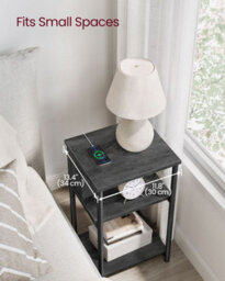 Songmics Compact Charging Nightstand, Narrow Bedside Table With Power Station, Small Space Table, Charcoal Grey And Ink Black - thumbnail 5