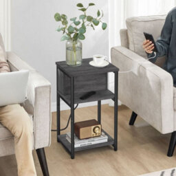 Songmics Compact Charging Nightstand, Narrow Bedside Table With Power Station, Small Space Table, Charcoal Grey And Ink Black - thumbnail 1