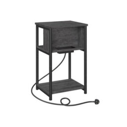 Songmics Compact Charging Nightstand, Narrow Bedside Table With Power Station, Small Space Table, Charcoal Grey And Ink Black - thumbnail 6