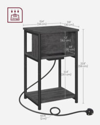 Songmics Compact Charging Nightstand, Narrow Bedside Table With Power Station, Small Space Table, Charcoal Grey And Ink Black - thumbnail 2