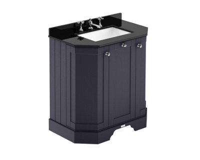 Hudson Reed Floor Standing 3-Door Angled Vanity Unit With 3 Tap Hole Black Marble Top & Basin, Twilight Blue, 786X470mm - image 1