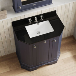 Hudson Reed Floor Standing 3-Door Angled Vanity Unit With 3 Tap Hole Black Marble Top & Basin, Twilight Blue, 786X470mm - thumbnail 3