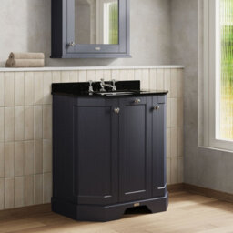 Hudson Reed Floor Standing 3-Door Angled Vanity Unit With 3 Tap Hole Black Marble Top & Basin, Twilight Blue, 786X470mm - thumbnail 4