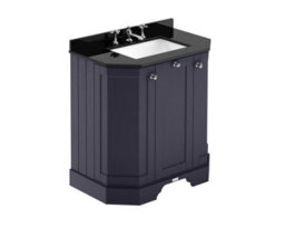 Hudson Reed Floor Standing 3-Door Angled Vanity Unit With 3 Tap Hole Black Marble Top & Basin, Twilight Blue, 786X470mm