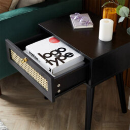 Black Side Tables, Set Of 2 Cane Drawers, Bedside Tables 1 Drawer, Spinningfield - thumbnail 4