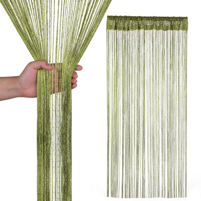 Neel Blue String Curtains Glitter Fringe Panel Fly Screen Doorway Tassel Curatin, 200Cm X 90Cm - Green - image 1